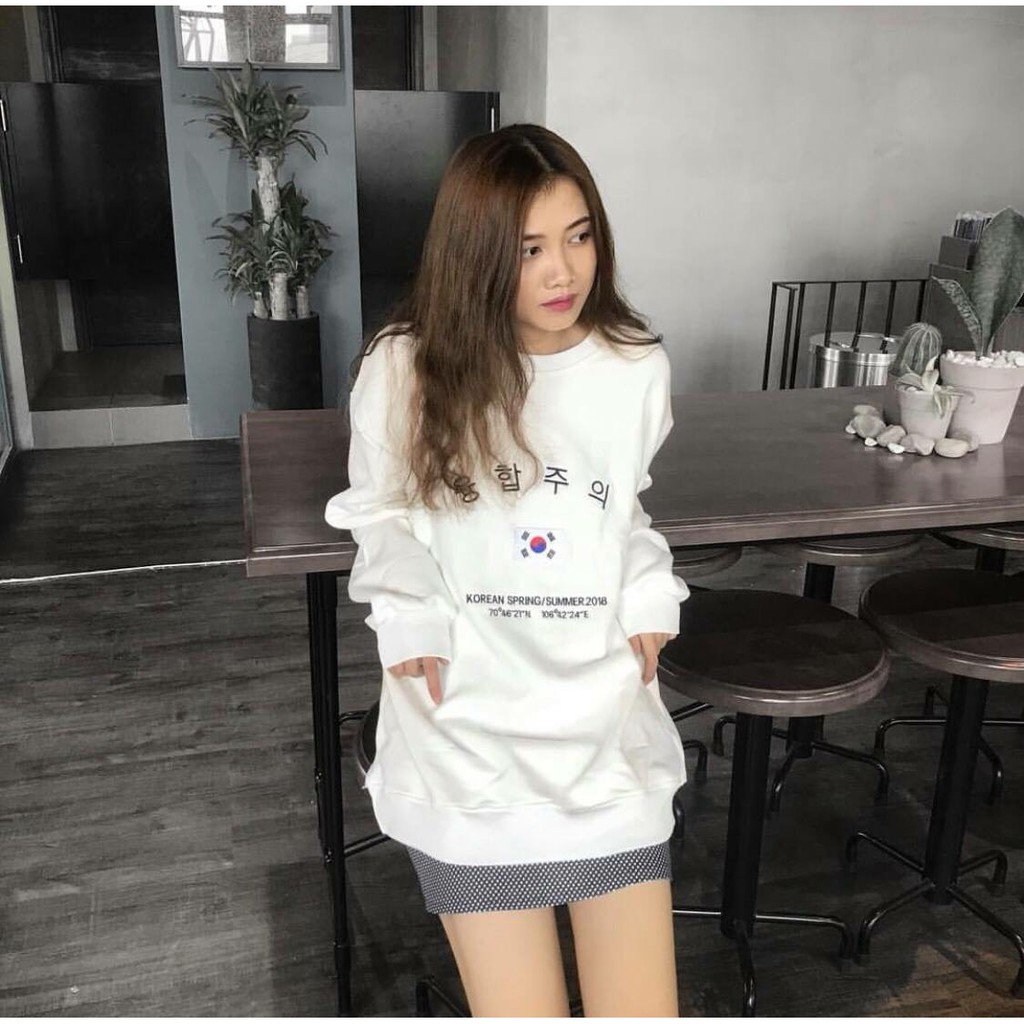 Áo sweater nỉ form rộng unisex Cờ Hàn Quốc, thời trang nam nữ ulzzang Wind