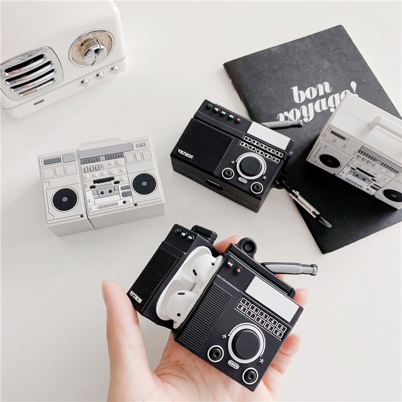 Vỏ bảo vệ hộp sạc tai nghe không dây bằng silicon phối hình radio 3d thích hợp cho Apple airpods 1/2 pro