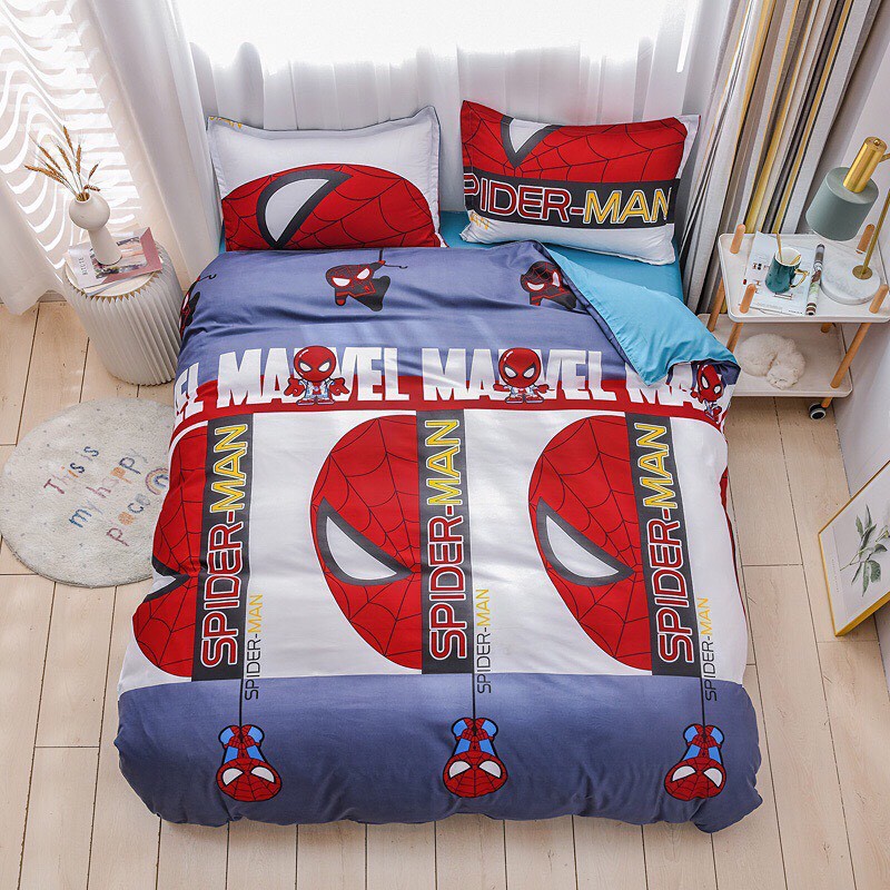 Bộ chăn ga gối Cotton Poly M2T bedding, vỏ chăn (mền), drap ga giường và 2 vỏ gối - PL mặt nạ nhện
