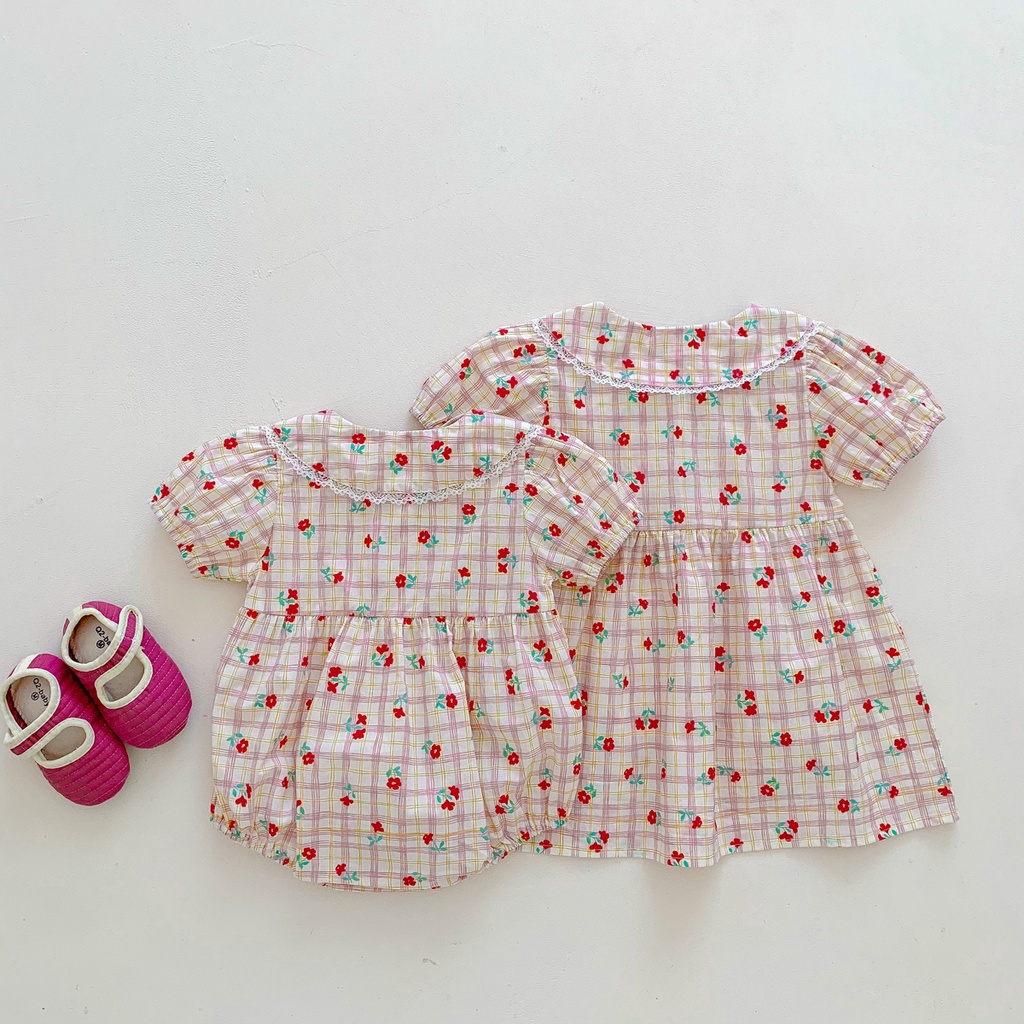 Đầm Công Chúa Cổ Ren Chất Liệu Cotton Họa Tiết Hoa Màu Hồng Thời Trang Mùa Hè Cho Bé Gái Sơ Sinh
