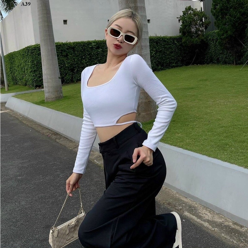 ÁO CROP TAY DÀI KHOÉT EO CÓ DÂY (CTCT)