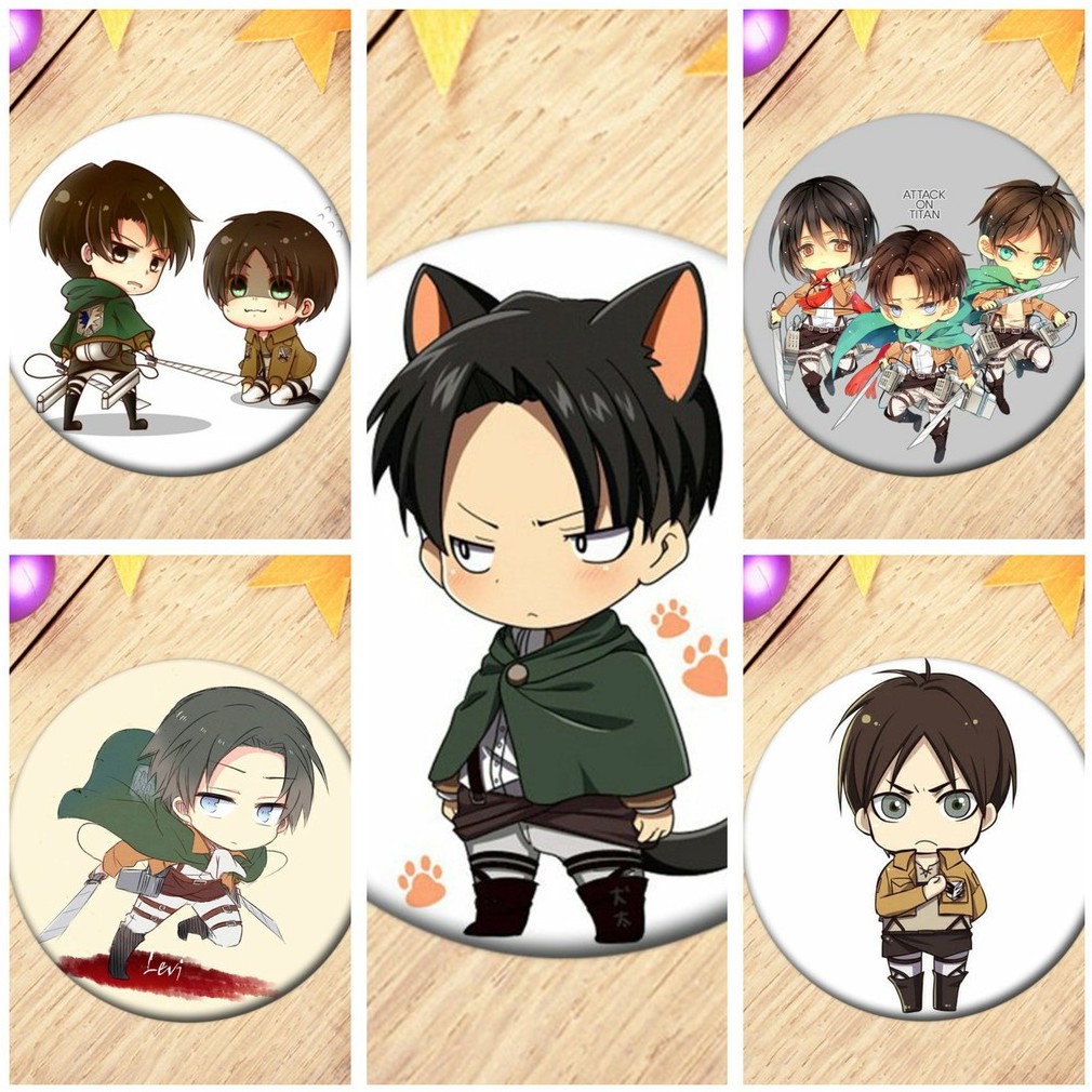 Huy hiệu in hình ATTACK ON TITAN Đại Chiến Titan phụ kiện cài áo túi anime chibi xinh xắn m01