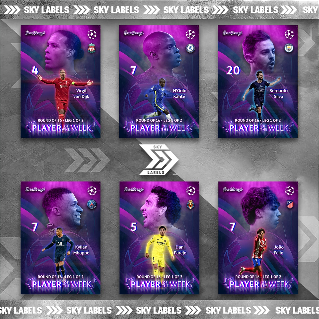 Thẻ SKY BRTH PLAYER OF THE WEEK ROUND OF 16 LEG 1 | Kylian Mbappe Van Dijk Kante Bernardo Silva Parejo Joao Felix