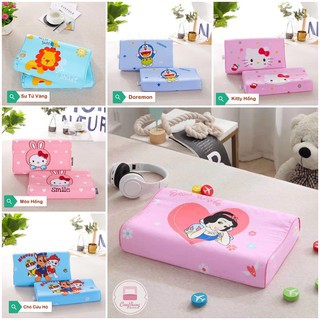 Gối cao su non cho trẻ em hoạt hình 3D vải 100% cotton thoáng mát cho bé từ 2 - 10 tuổi, gối nằm gối đầu cho trẻ em