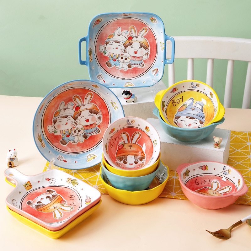 (sale lấy lượt mua) Chén bát ăn dặm cho bé hình nhân vật hoạt hình đáng yêu, nhiều màu sắc