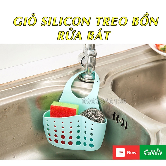 Giỏ/Túi silicon treo bồn rửa bát đựng dụng cụ rửa chén bát loại rẻ