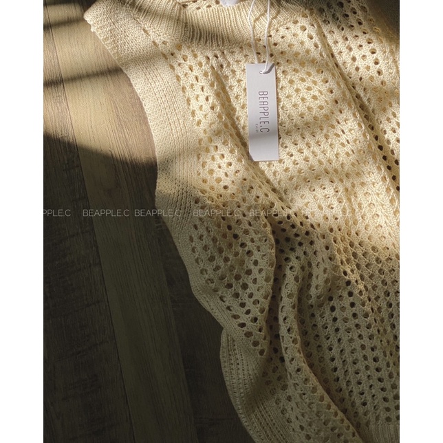 Áo đan móc lưới màu begie siêu xinh  chất liệu mềm nhẹ dễ mix match korea