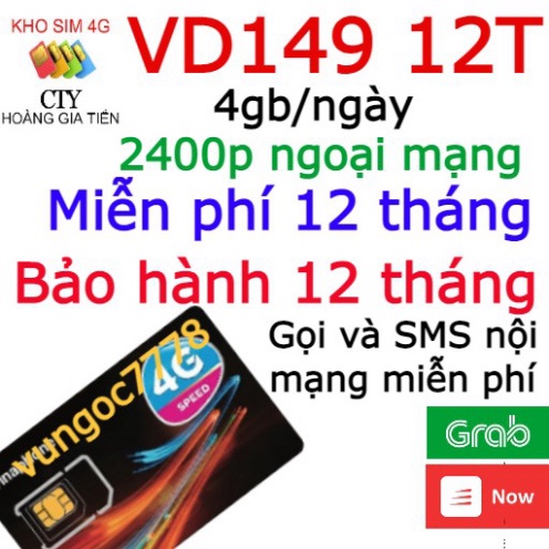 GIÁ CỰC SỐC MIỄN PHÍ 12THÁNG-- SIM 4G VINAPHONE VD149 12T TẶNG 1460GB/NĂM GỌI VÀ NHẮN TIN MIỄN KHÔNG CẦN NẠP TIỀN ....