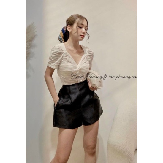 Áo thiết kế tay nhún xoắn ngực