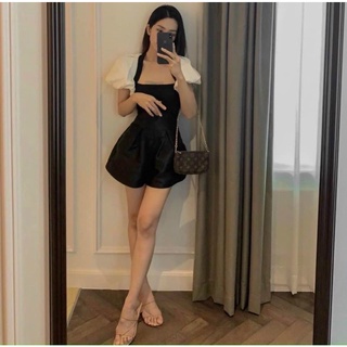 Set áo tay phối cúp ngực trắng đen