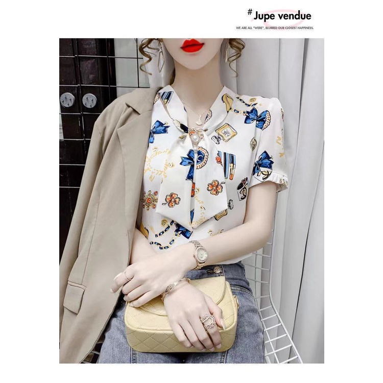 Áo Sơ Mi Voan Tay Ngắn Phồng In Hoa Thời Trang Dành Cho Nữ
