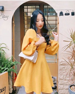 ĐẦM VÀNG TAY PHỒNG CỔ VUÔNG (KÈM HÌNH THẬT)