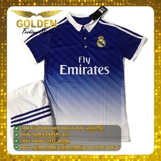 [RẺ VÔ ĐỊCH] Bộ Quần Áo Thể Thao CLB REAL MADRID Ngắn Tay Chất Thun Lạnh - Xanh Trắng Quần Trắng