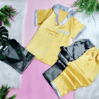 PHI LỤA PIJAMA QUẦN DÀI TAY NGẮN PHỐI