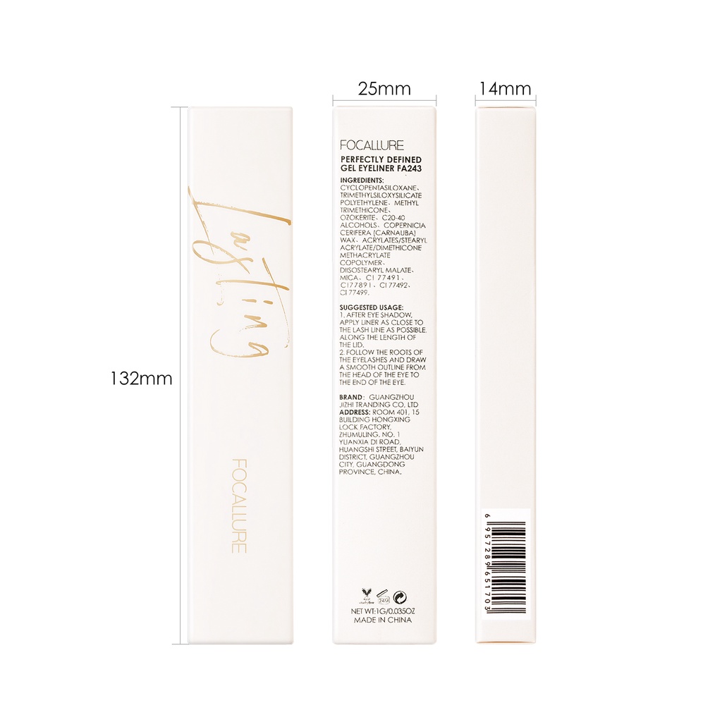 Bút kẻ mắt gel FOCALLURE màu đen kháng nước lâu trôi dễ sử dụng