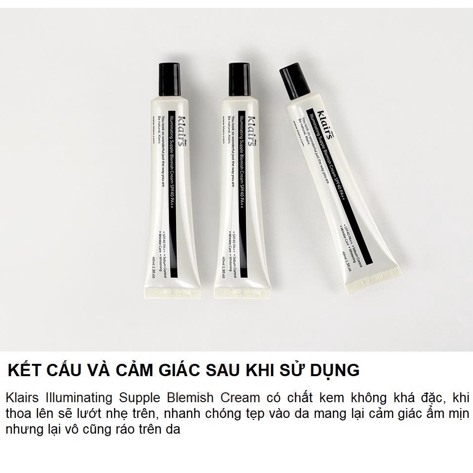 [CHÍNH HÃNG] Kem Nền Trang Điểm Đa Năng Klairs Illuminating Supple Blemish Cream SPF 40 PA++ 40ml