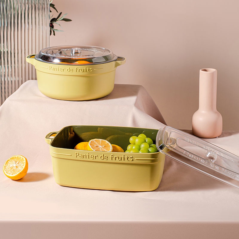 Rổ Nhựa Hai Lớp Ráo Nước Có Nắp Đậy Dùng Đựng Trái Cây/Rau Củ Trong Tủ Lạnh