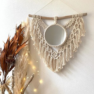 Mành macrame gương phong cách boho treo tường trang trí phòng ngủ, homestay, quán cafe (W58)
