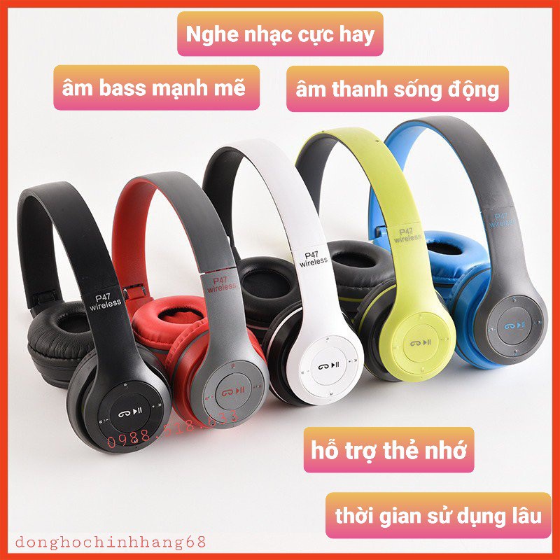 (eco official) Tai Nghe Bluetooth Chụp Tai P68 Tai Không Dây Có Mic, Có Thẻ Nhớ, Âm Bass