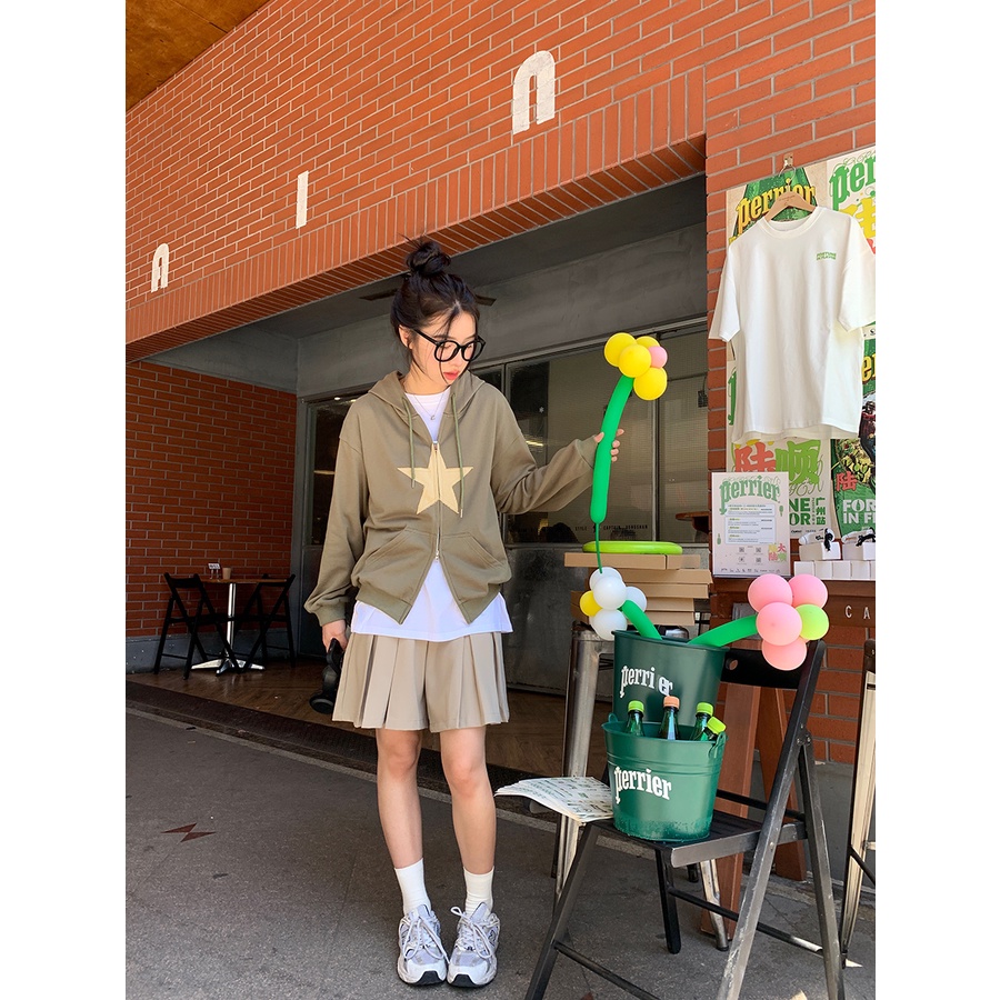 ZHELIHANGFEI Áo Hoodie Tay Dài Họa Tiết Ngôi Sao Theo Phong Cách Preppy Theo Phong Cách Mỹ Dễ Phối Đồ