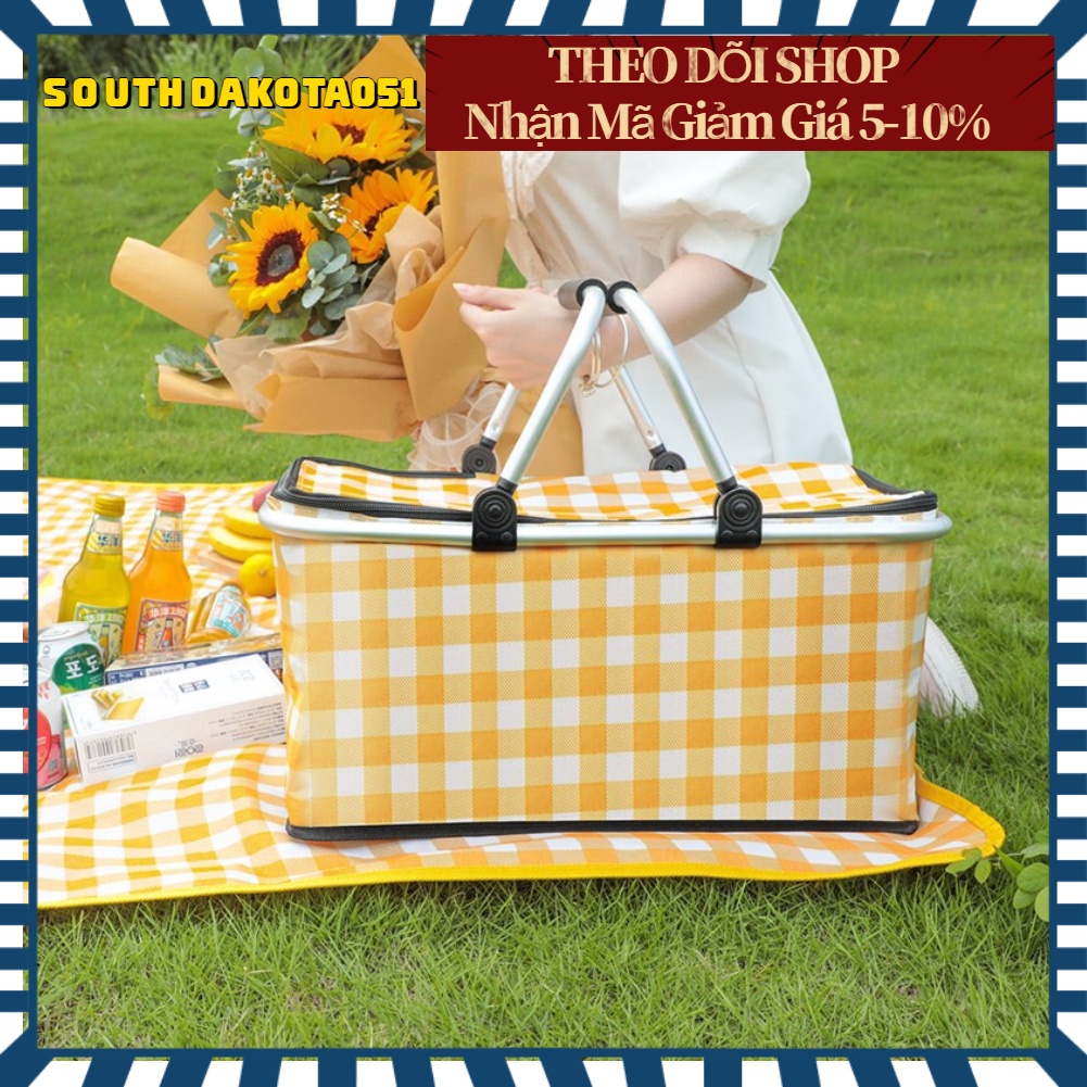 [Hàng Sẵn] Giỏ Đựng Đồ đi Picnic Có Quai Xách cách nhiệt gấp lại được di động dã ngoại cho gia đình đi chơi【Southdakota051】