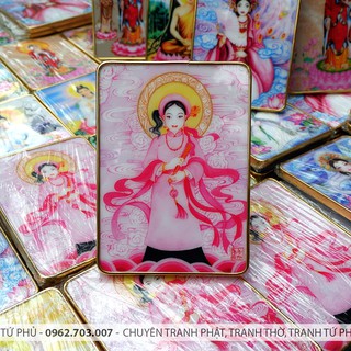 Tranh Cô Chín để bàn 15x21cm chất liệu gỗ tráng gương mica viền vàng đồng bền đẹp