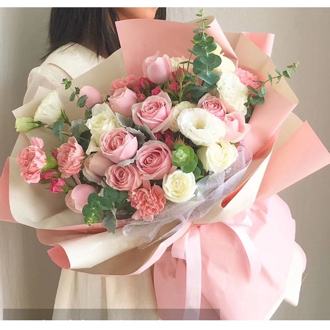 Giấy gói hoa 2 mặt 2 màu trơn phong cách hàn quốc