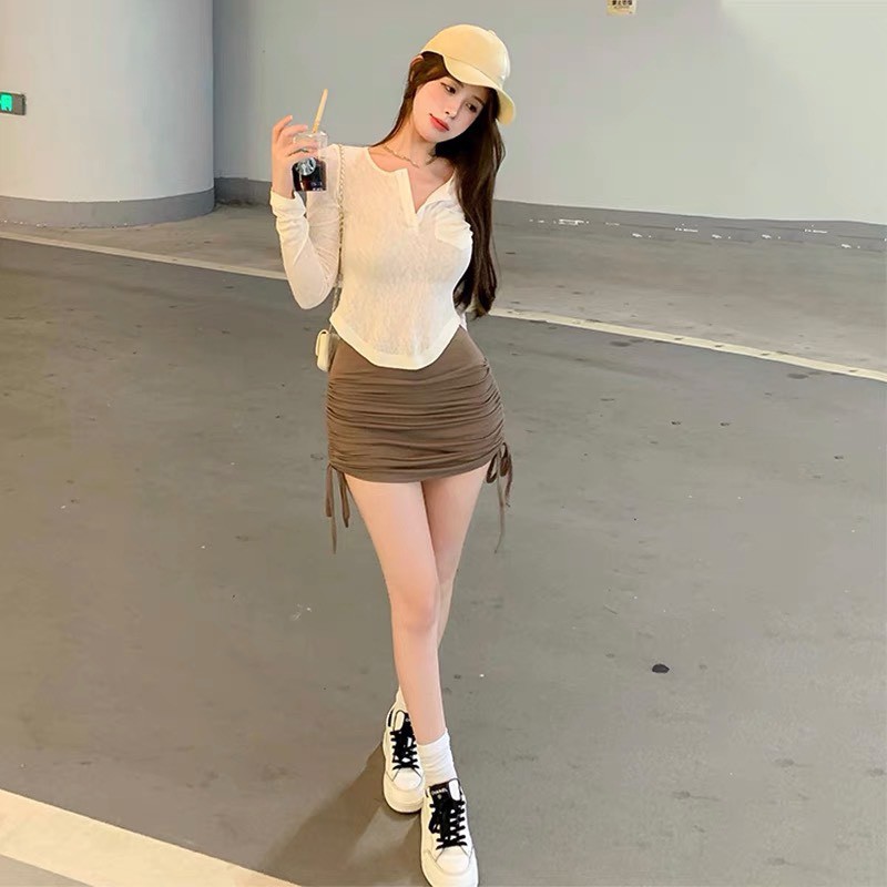 Chân váy dây rút cạp cao sexy