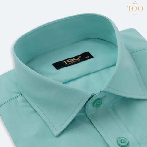 Áo sơ mi nam ngắn tay TQQ màu xanh ngọc nhạt M002CSC chất Cotton chống nhăn