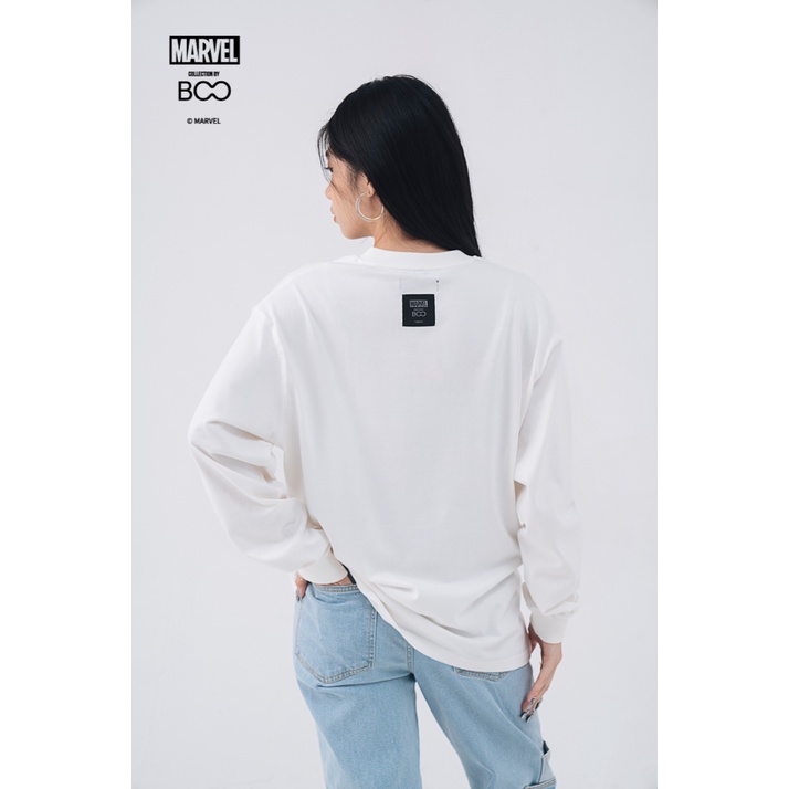 Áo Thun Dài Tay BOO Unisex Dáng Rộng Vải Cotton In Logo Chibi Marvel BZL