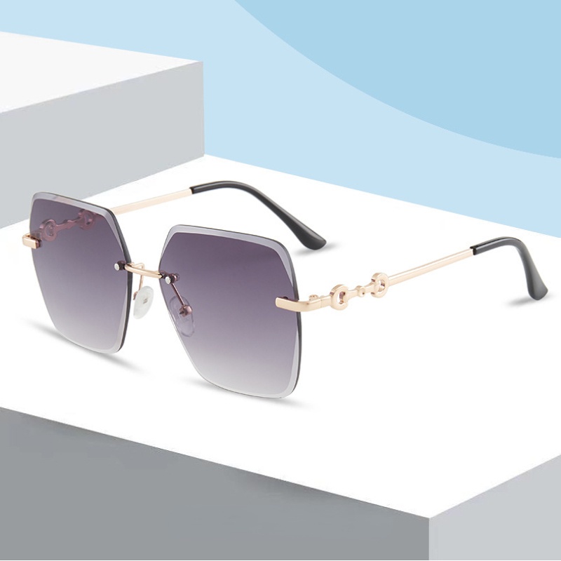 (HENGHA) Kính Râm Không Gọng Vuông Bằng Kim Loại Đa Giác Phong Cách Vintage Oversize