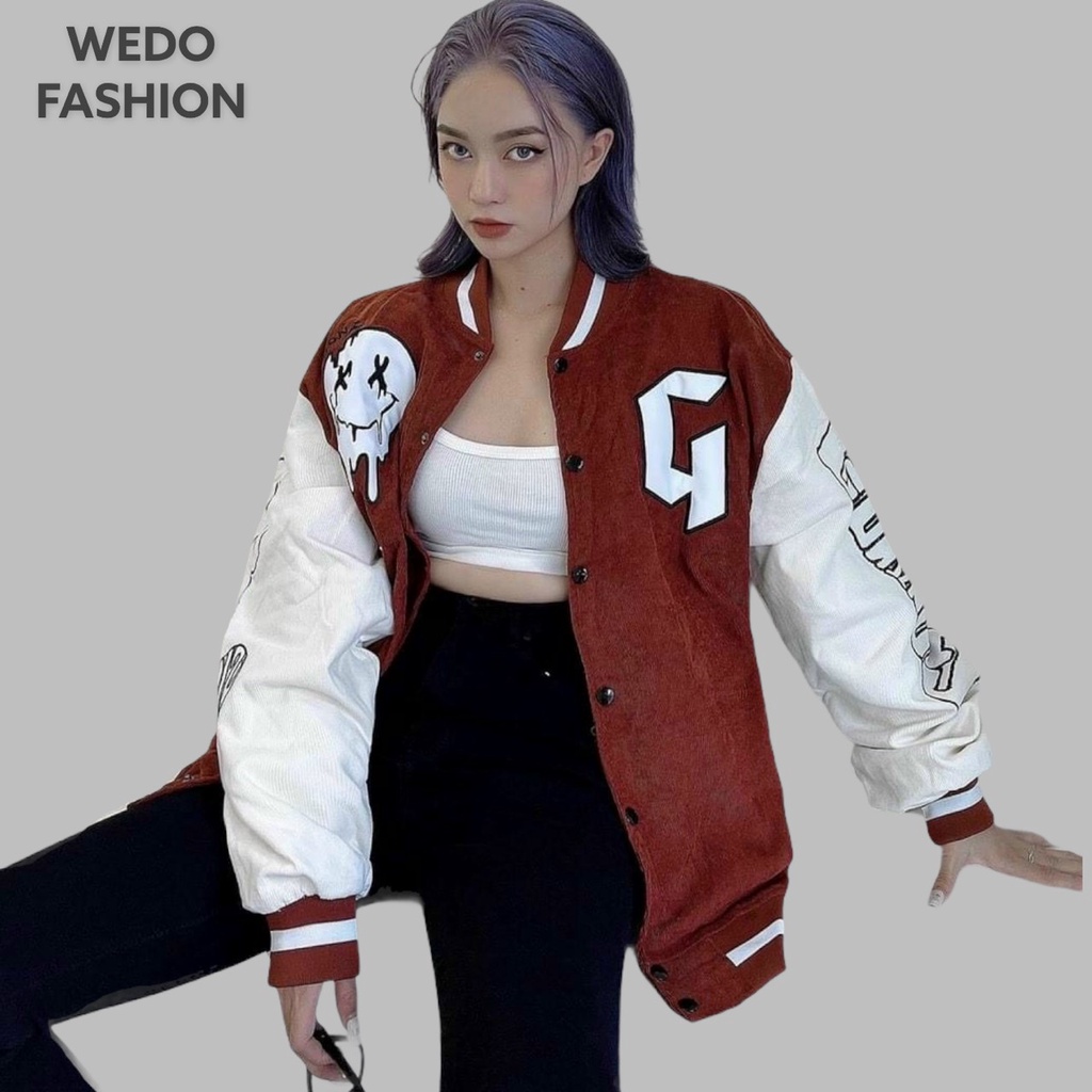 Áo khoác Bomber Unisex nam nữ, áo Khoác vải nhung Basic GONZO phong cách streetwear cá Tính WEDO