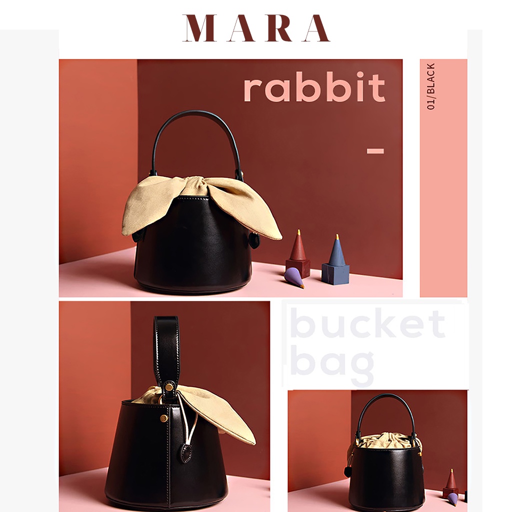 Túi da bò cao cấp hình trụ đứng, nắp túi rút hình nơ Bucket