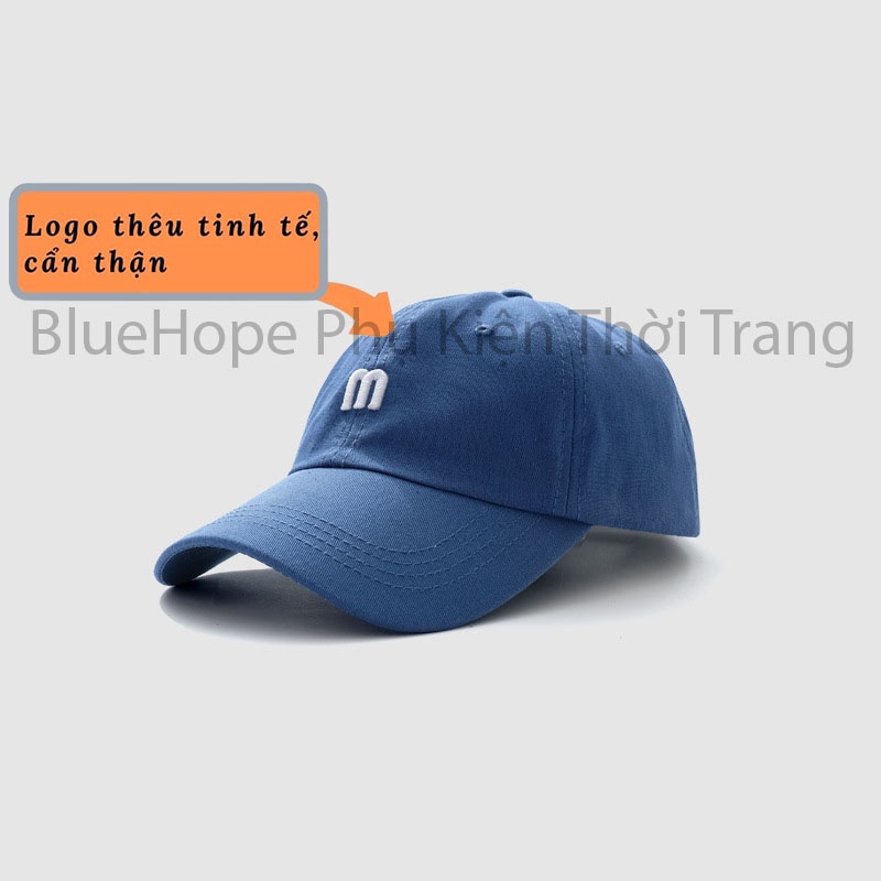 Mũ lưỡi trai , Nón kết thêu chữ M nhiều màu Phong cách Ulzzang form unisex nam nữ M07