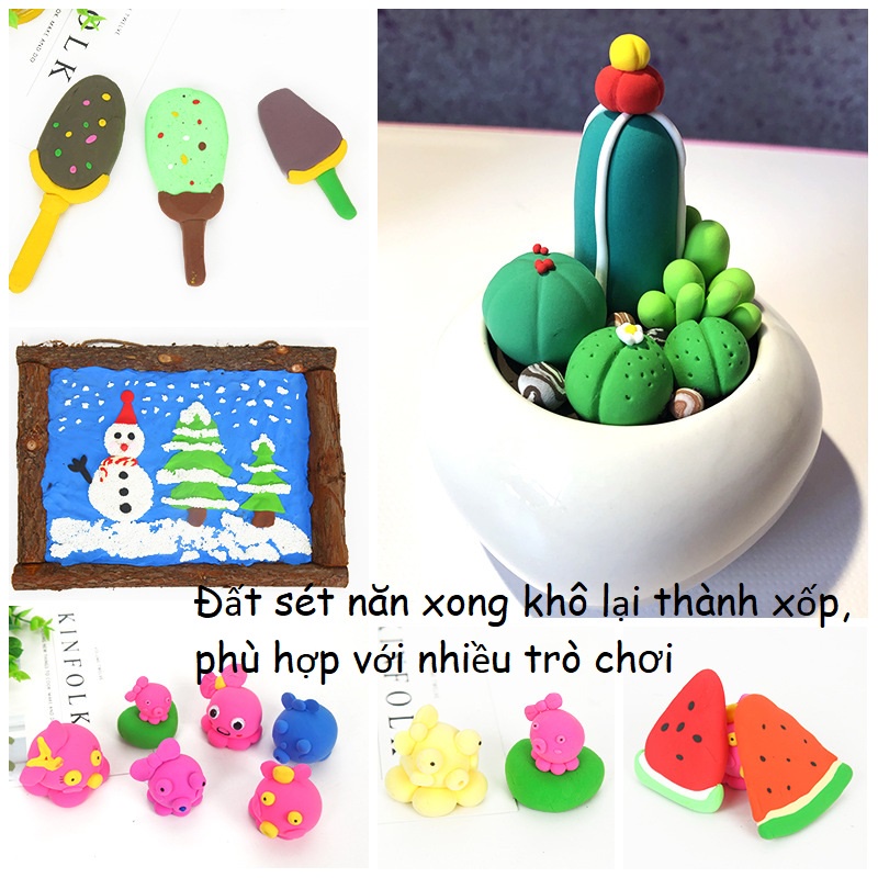 Đất nặn, đất sét tự khô thành xốp nhiều màu, Softclay đồ chơi an toàn cho bé 3beehome SU021