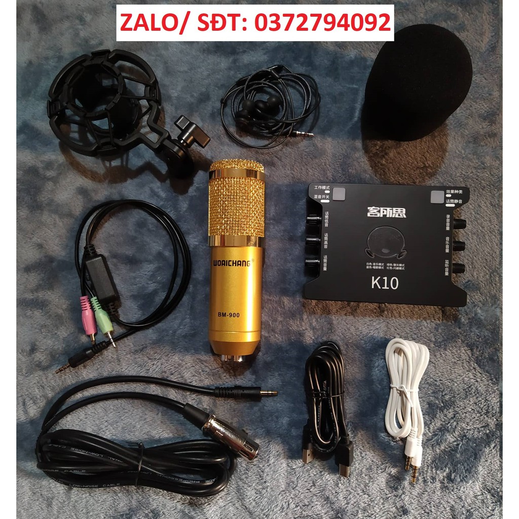 COMBO Bộ Thu Âm Micro Waoichang Bm900 Card K10 tặng tai nghe AKG-S8