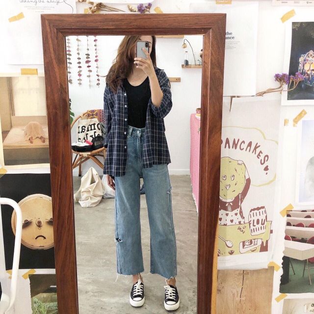 Quần lưng cao culottes rách sườn ống rộng form ulzzang kèm ảnh thật