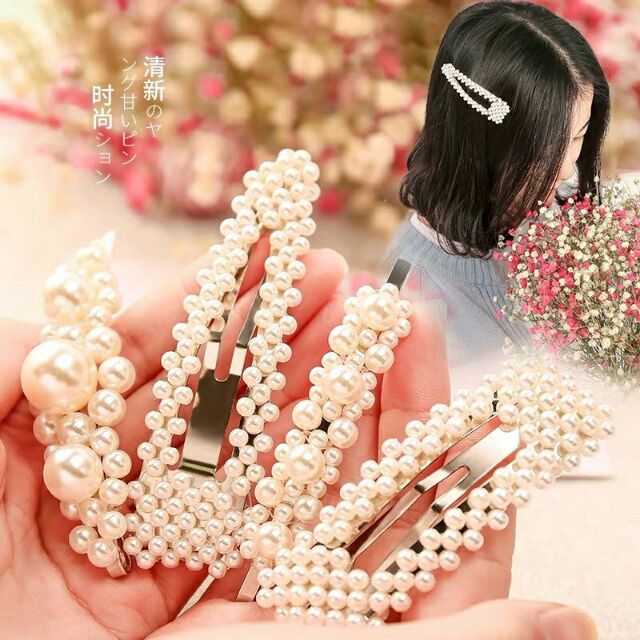 Kẹp đính hạt trai,  kẹp ngọc set 4 cái
