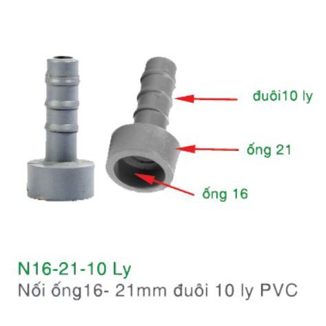 NỐI 16-21 LY ĐUÔI 10 LY PVC (MÀU XÁM) (BỊCH 5 CÁI)