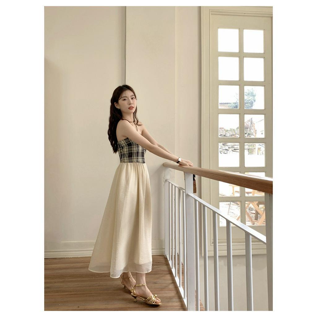 Áo Ống Màu Trơn Họa Tiết Kẻ Ô Phong Cách Cổ Điển Thời Trang Mùa Hè 63441