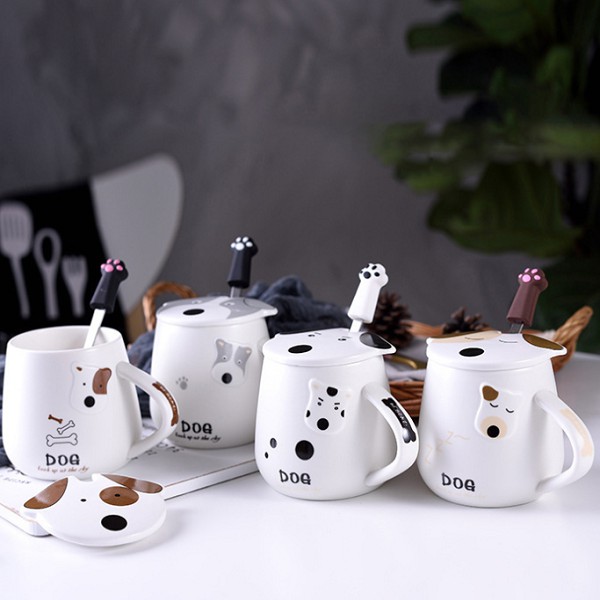 [Mã LIFESPIKE19 giảm 10% đơn 99K] Cốc Sứ, Cốc Cà Phê Hình Chó Có Nắp 350ml Cực Ngộ Nghĩnh