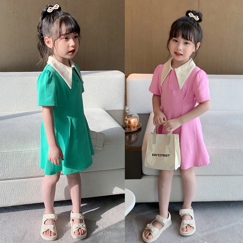 Đầm Công Chúa Cổ Búp Bê Màu Sắc Tương Phản Thoáng Khí Thời Trang Cho Bé Gái
