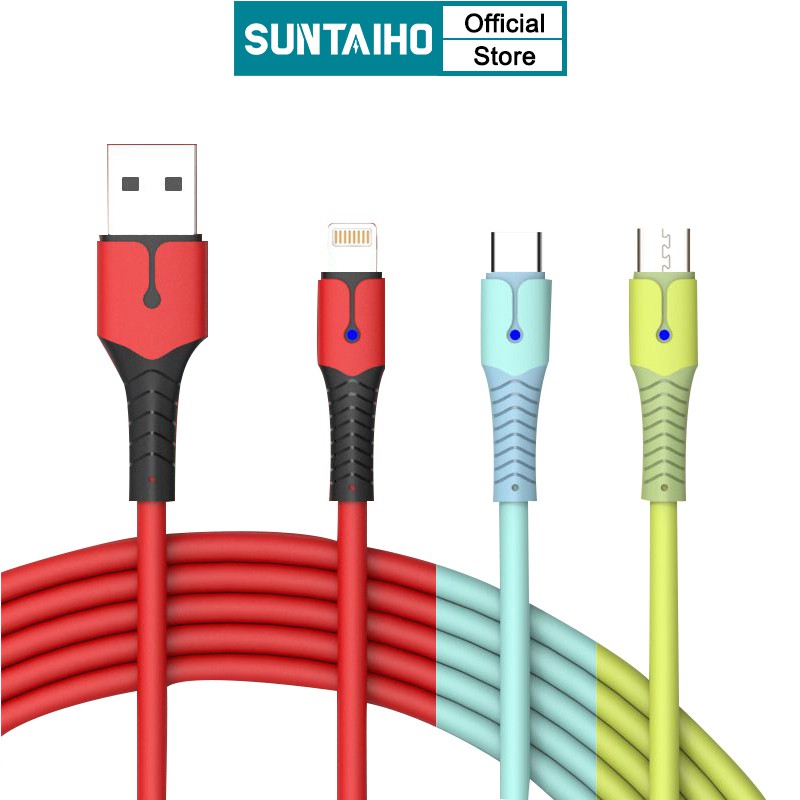 Dây Cáp Dữ Liệu/ Sạc Nhanh Suntaiho Silicone USB 3A Có Đèn Chiếu Sáng Dành Cho iPhone 12 Mini iOS/Type C/Micro/Android