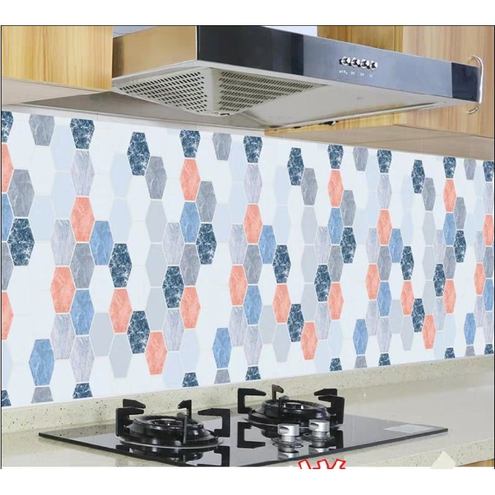 Decal giấy dán tường ô ngũ giác khổ 0.6m keo sẵn