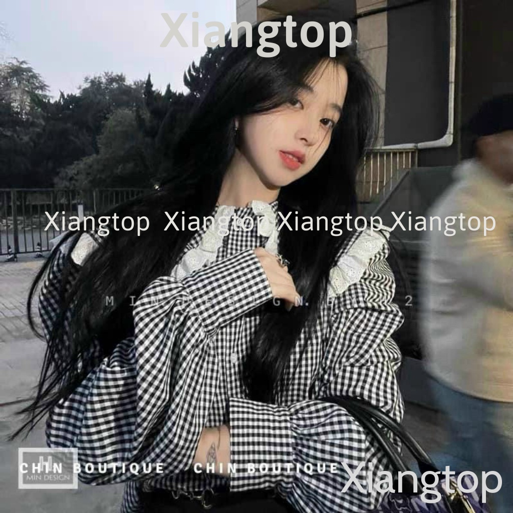 Áo babydoll kẻ 2 lá bèo hàng đẹp xiangtop