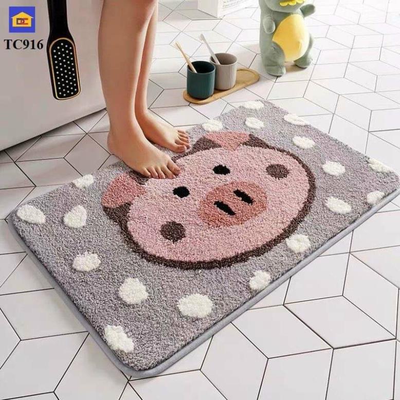 Thảm chùi chân/thảm lau chân 3D lông cừu cao cấp siêu xinh thấm hút tốt, chống trơn trượt, phù hợp dùng nhà tắm, cửa ra