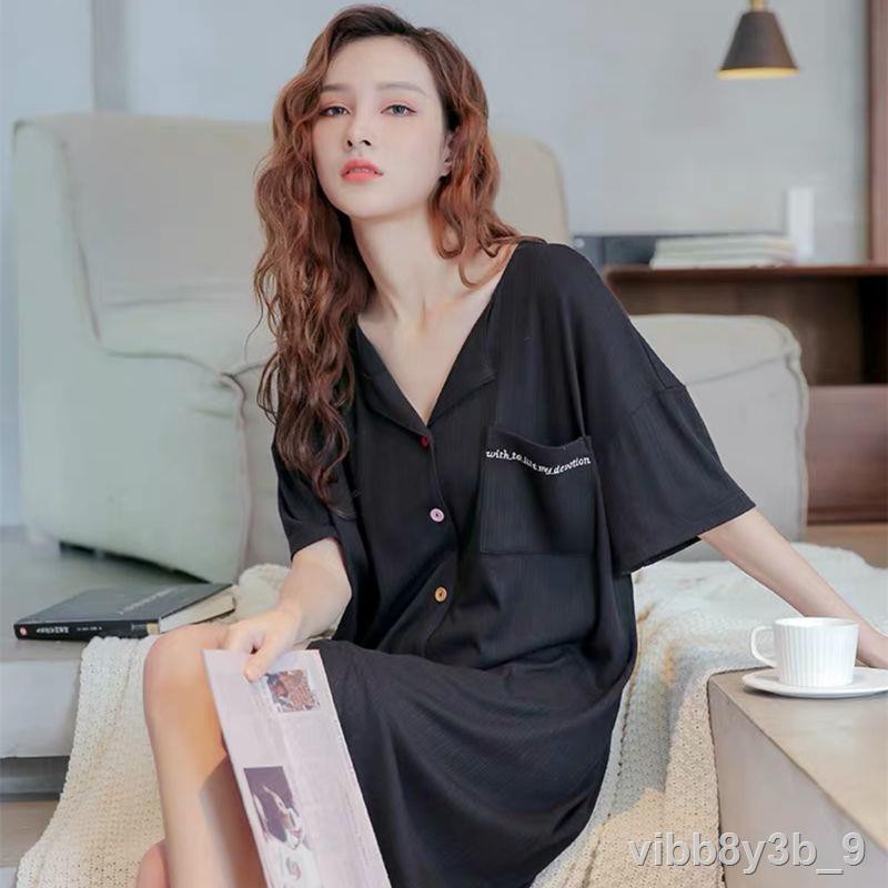 pyjama nữ phong cách sinh viên hàn quốc in gió băng lụa ren áo sơ mi dài giữa cardigan mỏng ngủ aL