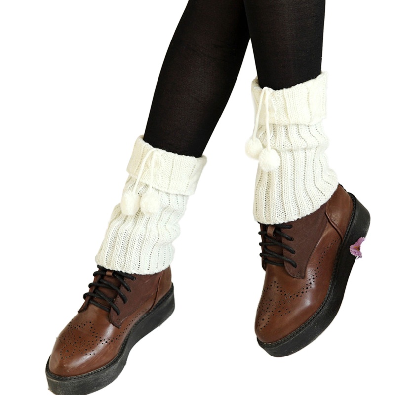 Xiangbao Vớ Ống Chân Dệt Kim Giữ Ấm Mùa Đông Thắt Nơ Màu Trơn Cho Nữ