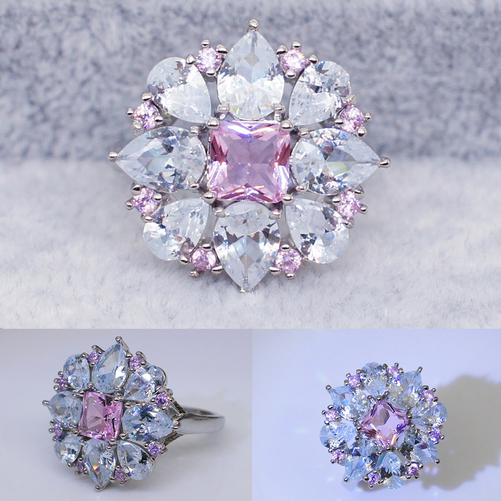 Nhẫn Đính Hôn Thời Trang Đính Đá Nhân Tạo Hình Hoa Độc Đáo