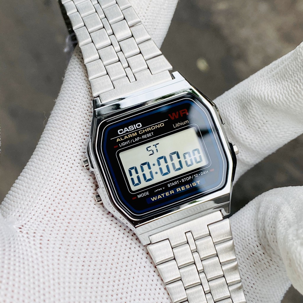Đồng hồ điện tử nam dây thép Casio A159 Silver siêu bền